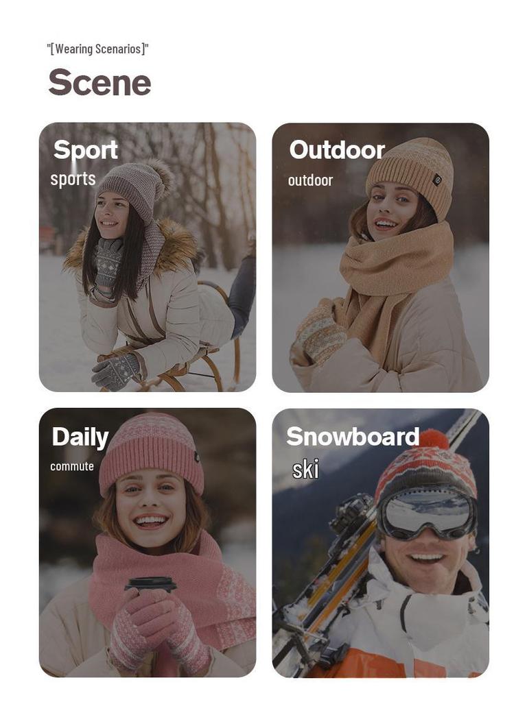 European & American Winter Knitted Hat, Scarf, and Gloves Set - Windproof Jacquard Design