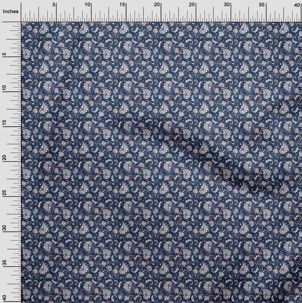 oneOone Cotton Flex Blue Fabric Damask Diy Clothing Quilting Fabric Print Fabric By Yard 40 Inch