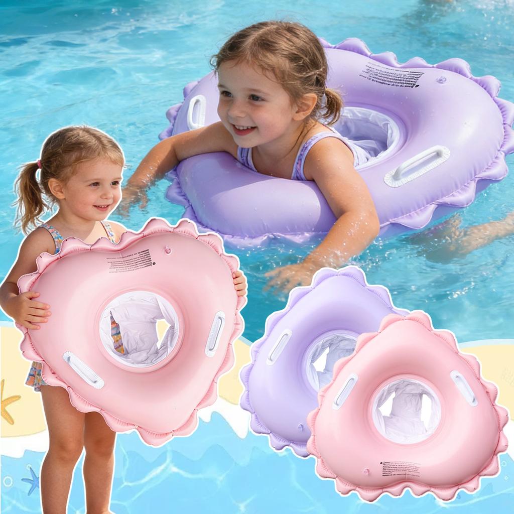 Cute Heart Swim Ring, Baby Sit-Down Swim Ring, Baby Underarm Swim Ring, With Leg Openings.