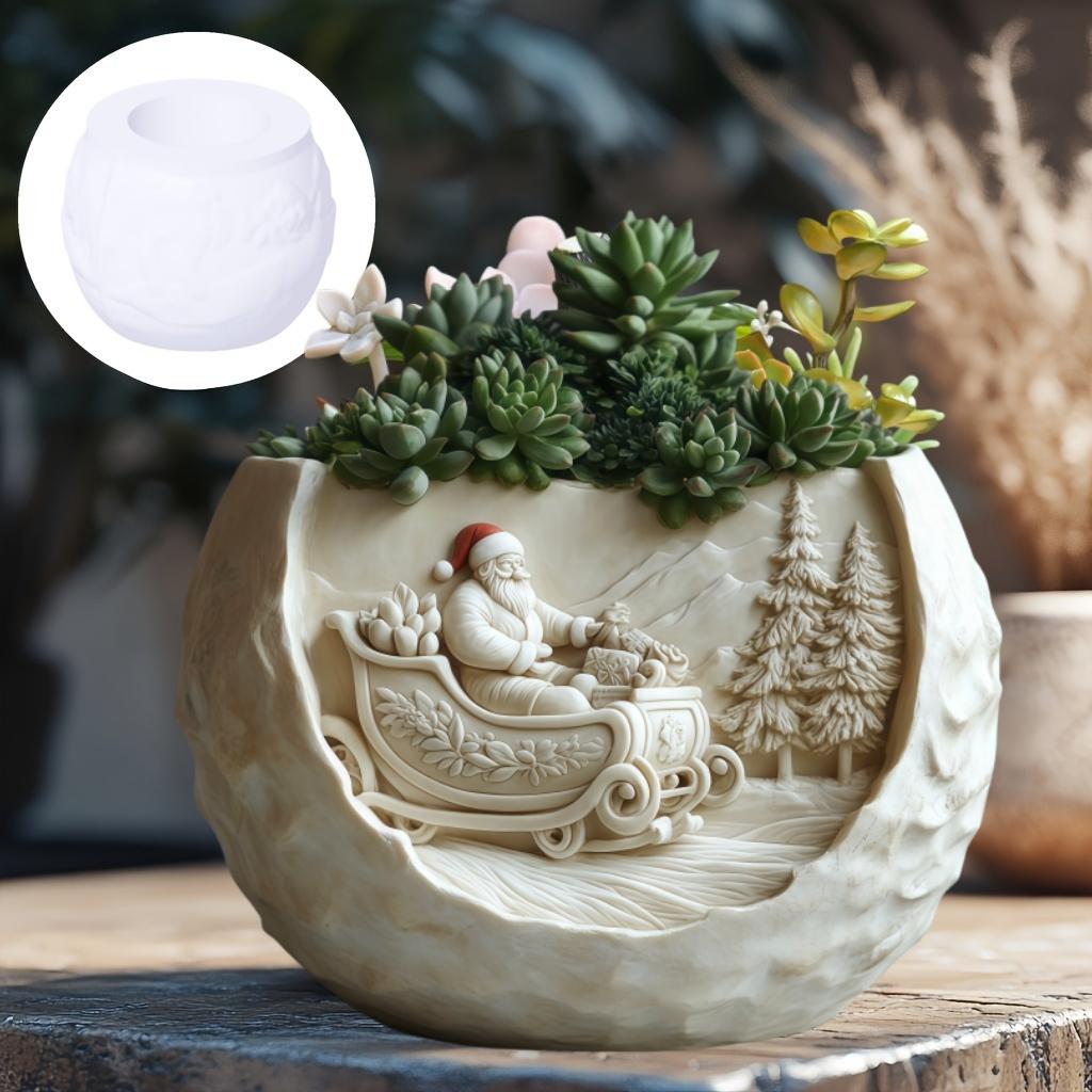 2025 Santa Claus Reindeer Relief Succulent Plant Flowerpot Resin Silicone Mold Deer Candle Cup Christmas Gift Box Gypsum Molds