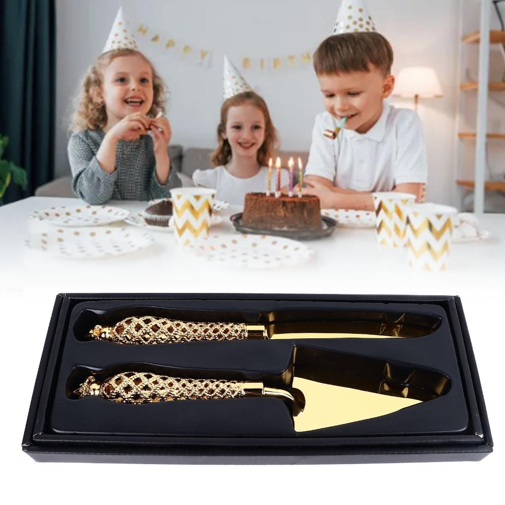 Zinc Alloy Cake Knife and Server Set Gold Engraved Cake Cutter Set  For Birthday