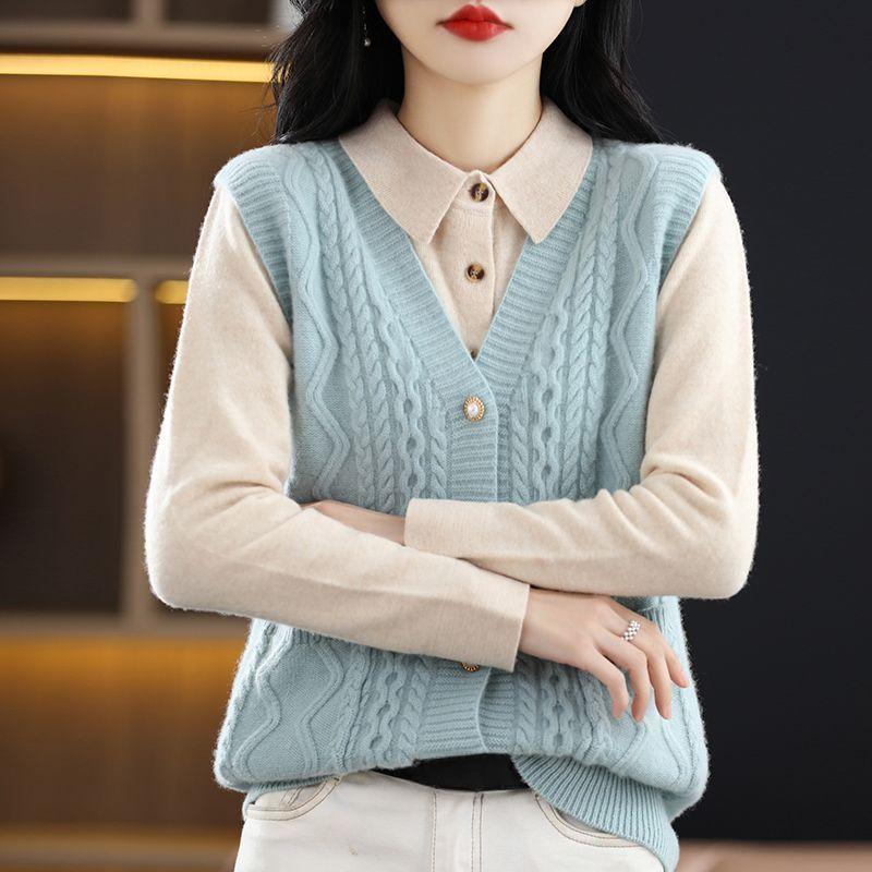 Women's V-Neck Sleeveless Knit Vest - Lightweight Polyester Spandex Blend Sweater for Spring/Summer/Fall Casual Pullover