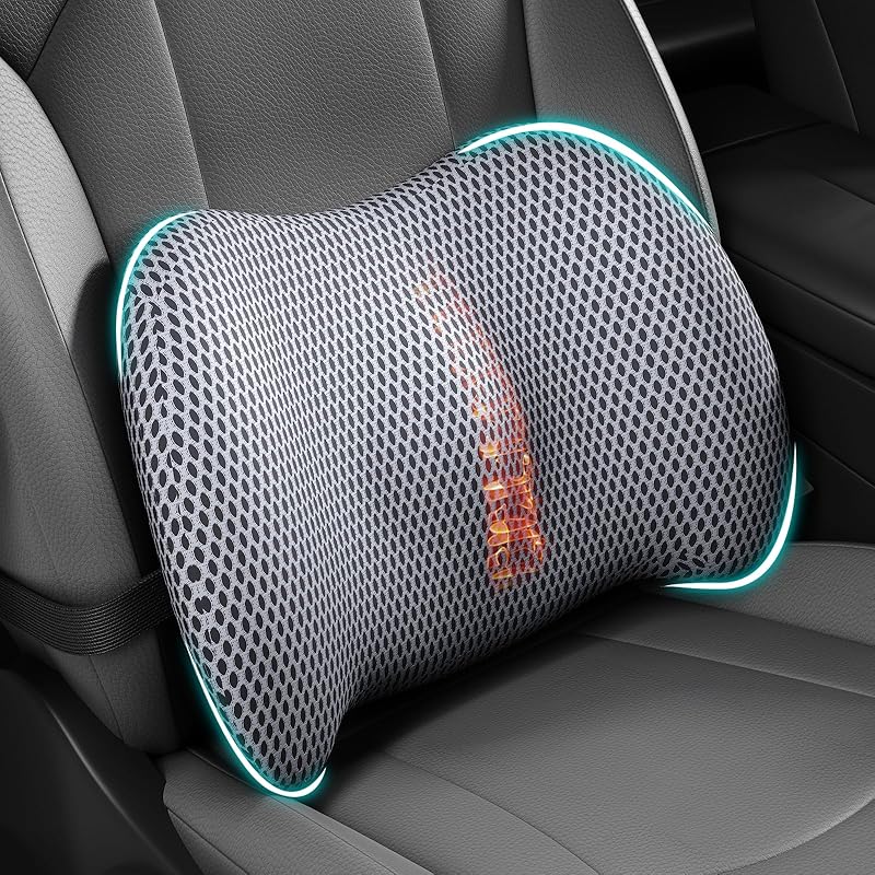 BYMECOST Lumbar Support Pillow For Car, Memory Foam Car Seat Back Support Pillow For Driving, Back Cushion With Strap For Pain Relief, Ergonomic Back