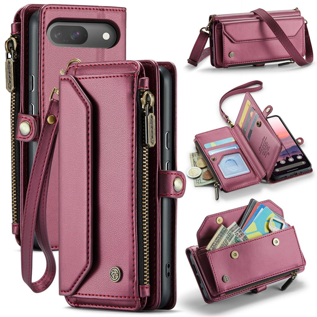For Google Pixel 10 Pro/10/9 Pro/9 Leather Case CASEME C36 Zipper Multiple Card Slots Phone Cover with Straps