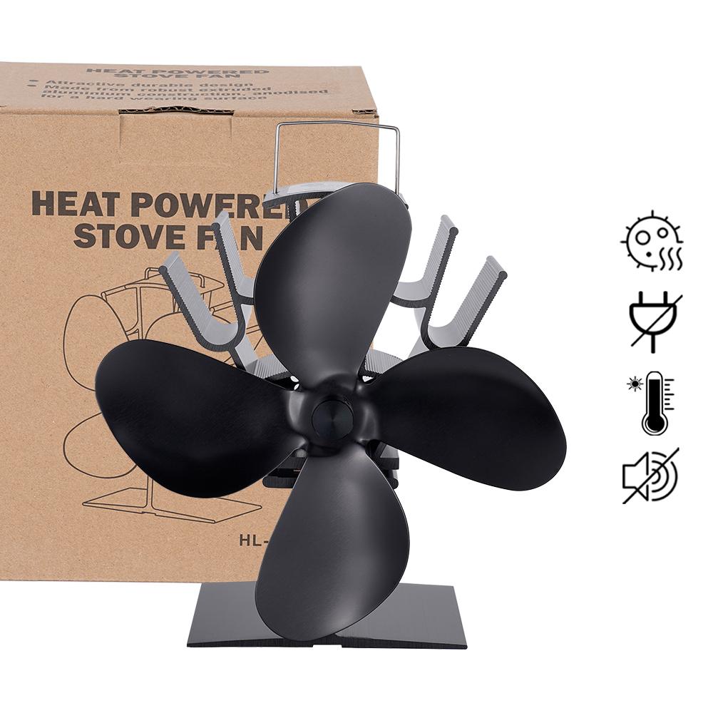 4 Blade Heat Powered Stove Fan Black Fireplace Fan komin Log Wood Burner Eco Friendly Quiet Fan Home Efficient Heat Distribution