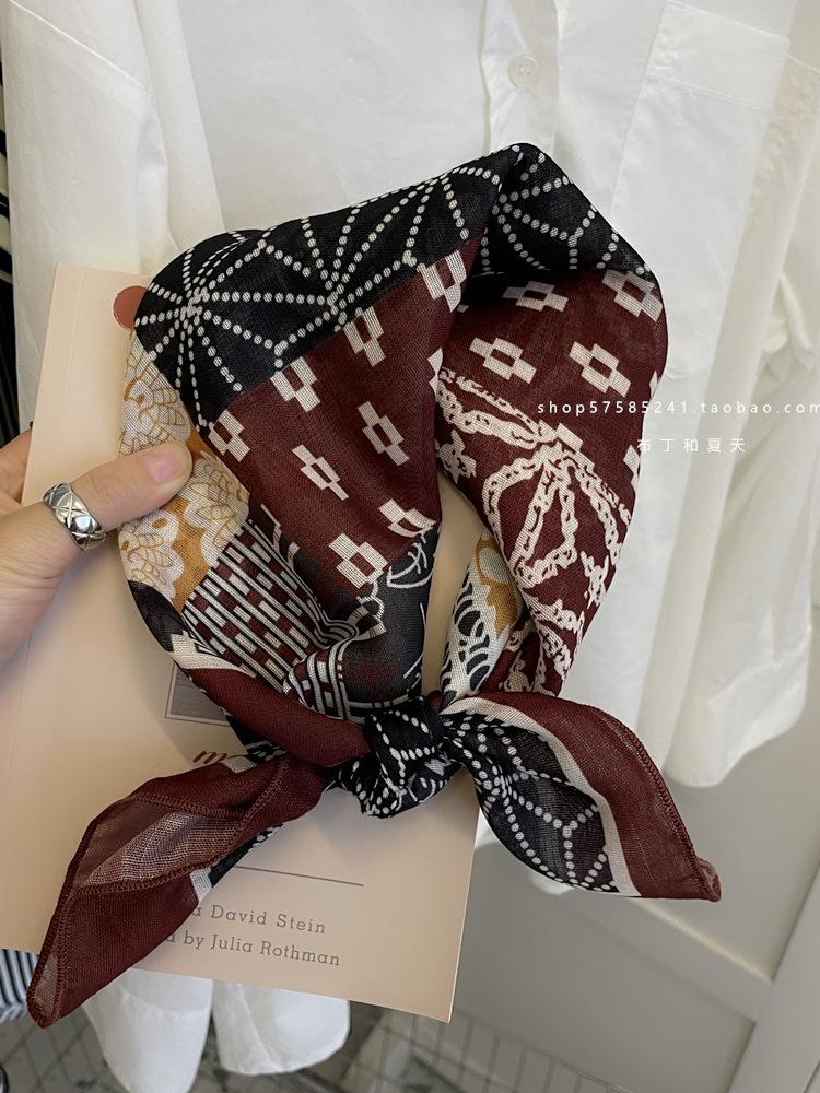 18Cm Cotton and Linen Cashew Small Square Scarf Spring Summer and Autumn Thin Decorative Scarf Air Conditioner Room Neck Scarf Headband Headscarf