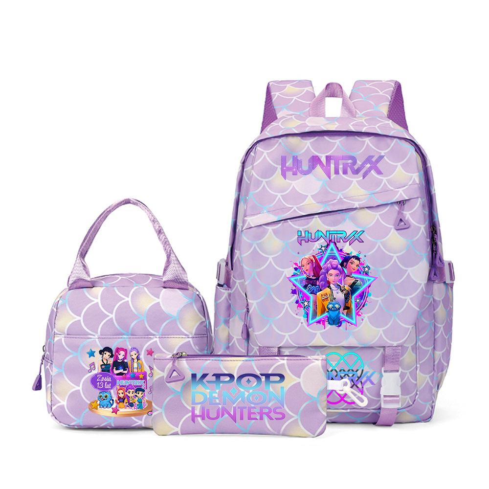 K-Pop Demon Hunter Girl Group Backpack Demon Boy Group Cartoon Anime Lunch Bag Pencil Case Three-Piece Set