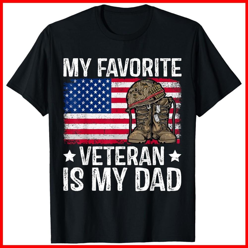 My Favorite Veteran Is My Dad Army Military Veterans Day Black Cotton T-Shirt Unisex T-Shirt M