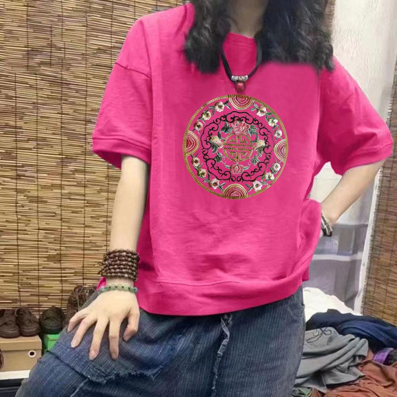 

Женская футболка из 100% хлопка, повседневная, свободного кроя, слим-эффект, рукав 3/4, большого размера, с принтом XL [120-140 lbs]