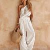 1116 New European and American Fashion Versatile Independent Women's Clothing Casual Solid Color Cotton and Linen Shoulder Sleeveless Top and Trousers