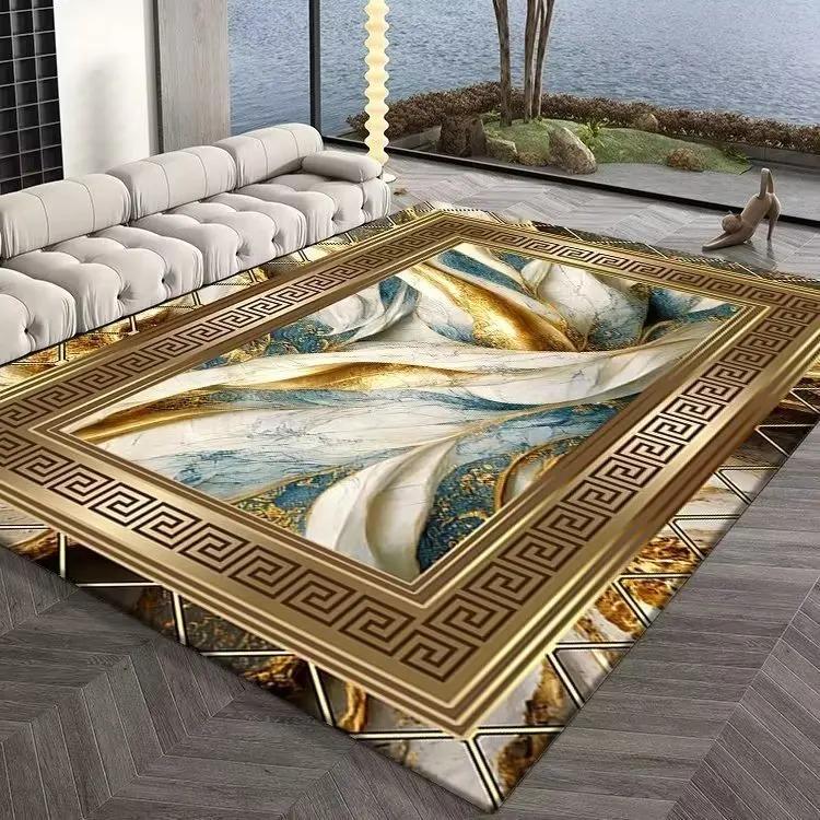 Gold Striped Patchwork Carpet Large Floor Mat for Living Room Washable Anti-slip Kitchen Door Mats Home Bedroom Area Decor Rug