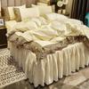 4pcs/set European Light Luxury Embroidery Lace Bed Skirt Four Piece Set Bedding Korean Princess Style Solid Nude Sleeping Comfortable Quilt Pillow Set
