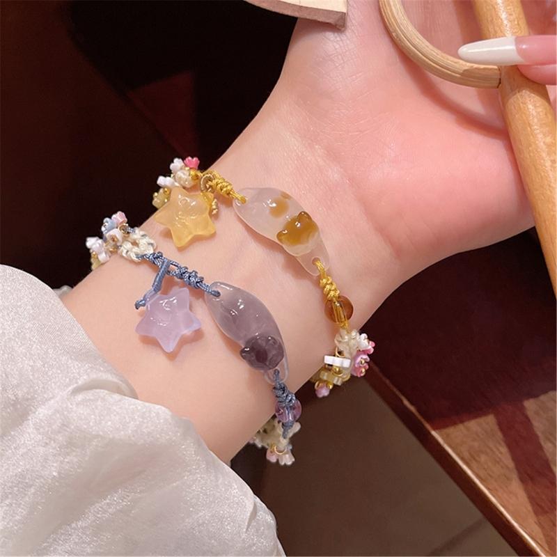 Handmade Resin Star Charm Bracelet With Floral and Cats Designs Jewelry Gift for Her