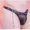 Metal Chian Oil Glossy T-Back Thong G-String Mens Sexy Low Rise Lingerie Underwear Ultra-Thin U Convex Breathable Smooth Panties
