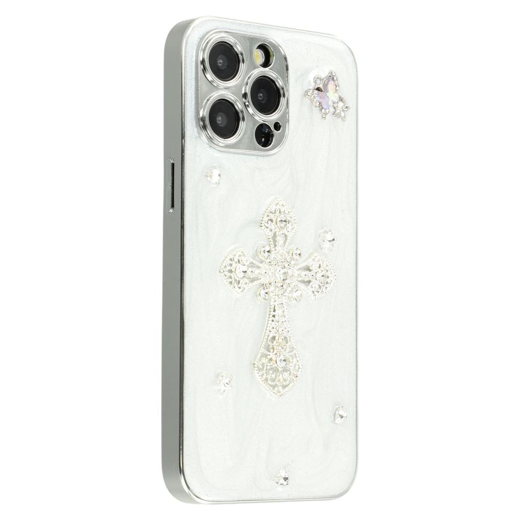 For iPhone 15 Pro Max Case Electroplated Epoxy Metal Decor TPU+Acrylic Phone Cover Precise Cutouts