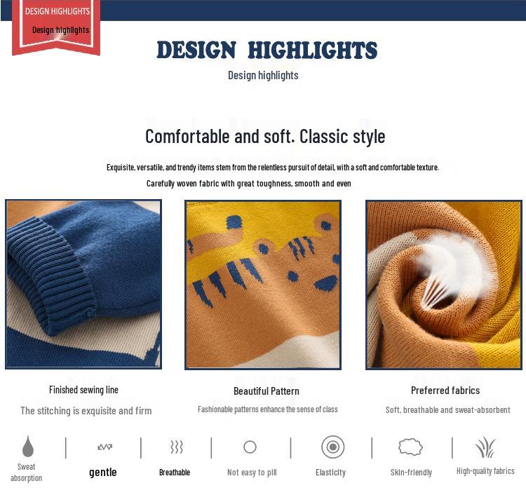 Tengyun Pigeon Kids' Double-Layer Sweater - European & American Style, Boys' Abstract Cartoon Jacquard, Autumn 2025 Collection.