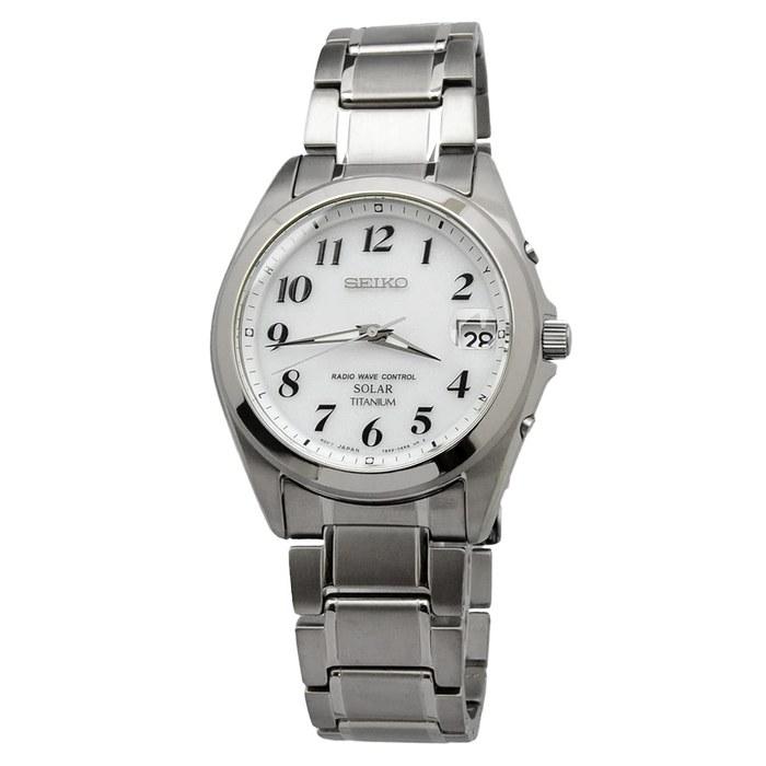 SEIKO SELECTION SBTM223 Men's Watch Solar Radio Sync, Date Calendar, White Dial (Arabic Numerals), Titanium Case & Band, Silver/White