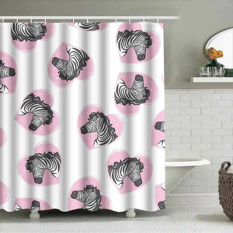

Zebras Heart Shower Curtain Pink Bath Decor for Kids Bathroom Waterproof Fabric Modern Bathroom Curtains Decoration Set With Ro 90x180cm