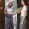 Spring and Summer New European and American Fashion Blogger Street Shot Same Style Gingham Drawstring Ruffle Split Skirt Bodycon Dress