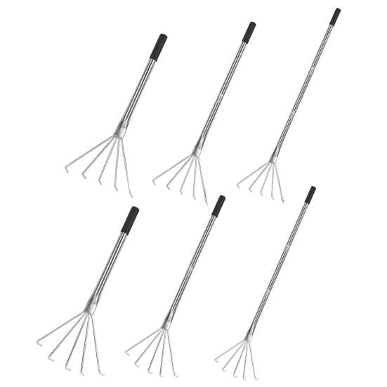 Handheld Weeding Rake Stainless Steel Hand Rake with 5 Teeth Heavy Duty Gardening Rake for Cultivating Loosening Soil Spreading Mulch