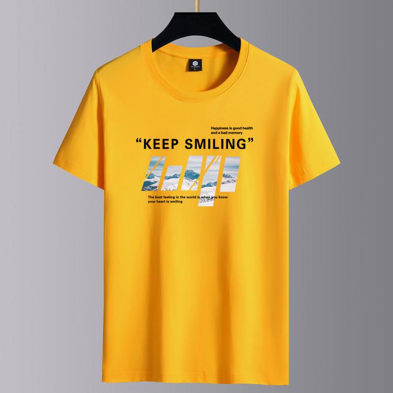Keep Smiling Herren-T-Shirt, modisch, kurzärmelig, reine Baumwolle, lässiges T-Shirt, M-6XL