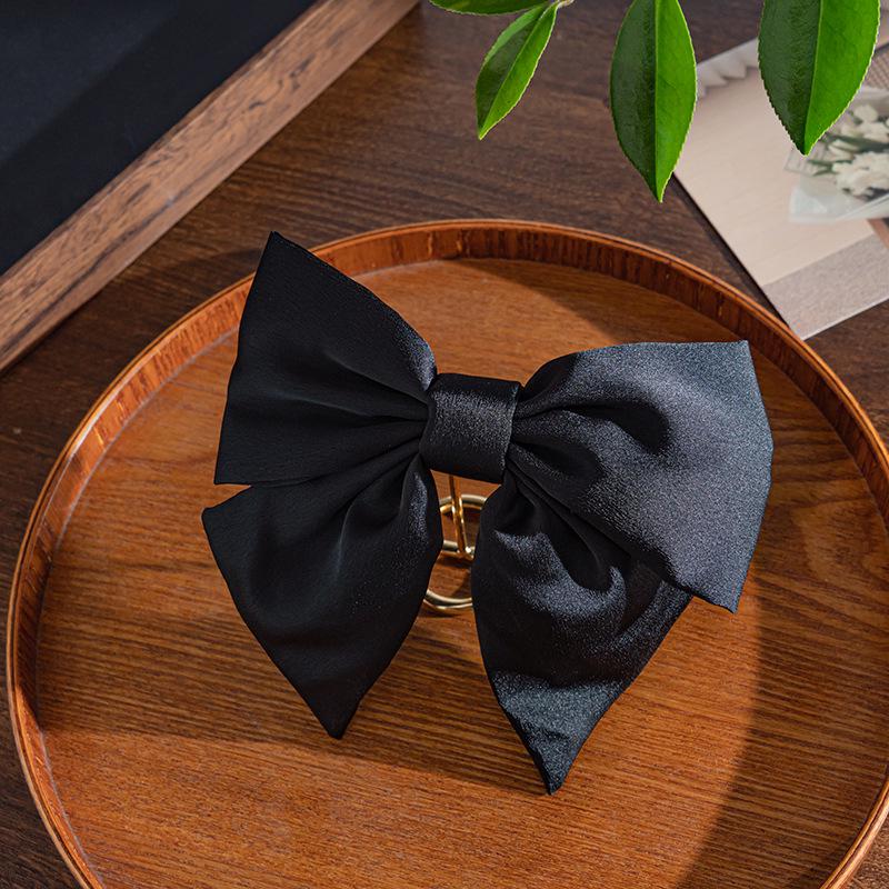 Diamond Bow Spring Clip Headdress - Korean Style Black Hairpin for Adults