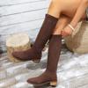 Fashion Patchwork High Boots Simple Brown Long Boots 2024 Shoes for Women Autumn Winter New Round Toe Women's Knee-High Boots