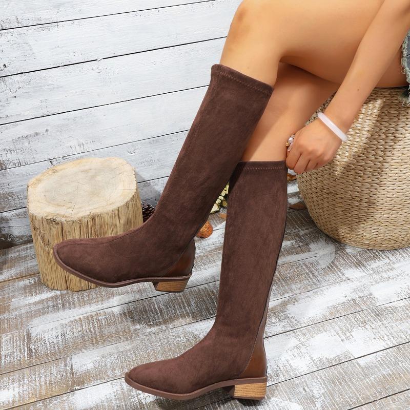 Fashion Patchwork High Boots Simple Brown Long Boots 2024 Shoes for Women Autumn Winter New Round Toe Women's Knee-High Boots