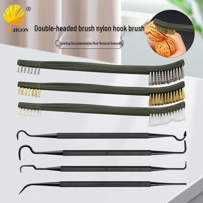 Range Hood & Sink Cleaning Brush Set: 3 Double-Ended Deburring Brushes & 4 Nylon Hook Brushes for Stain & Rust Removal
