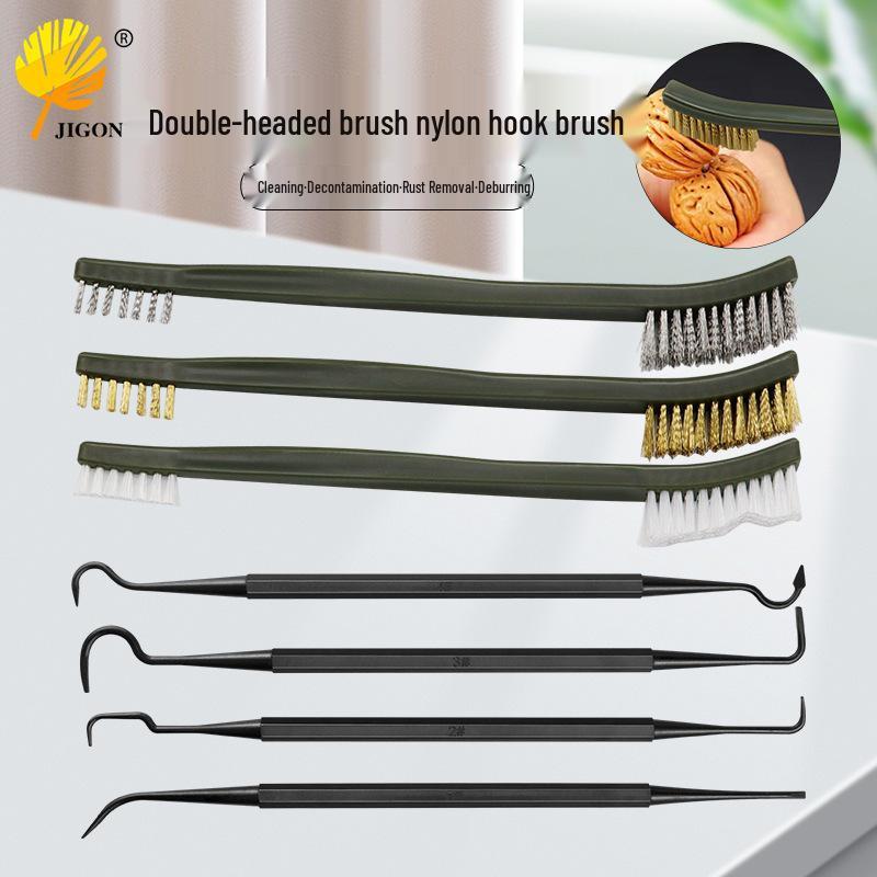 Range Hood & Sink Cleaning Brush Set: 3 Double-Ended Deburring Brushes & 4 Nylon Hook Brushes for Stain & Rust Removal
