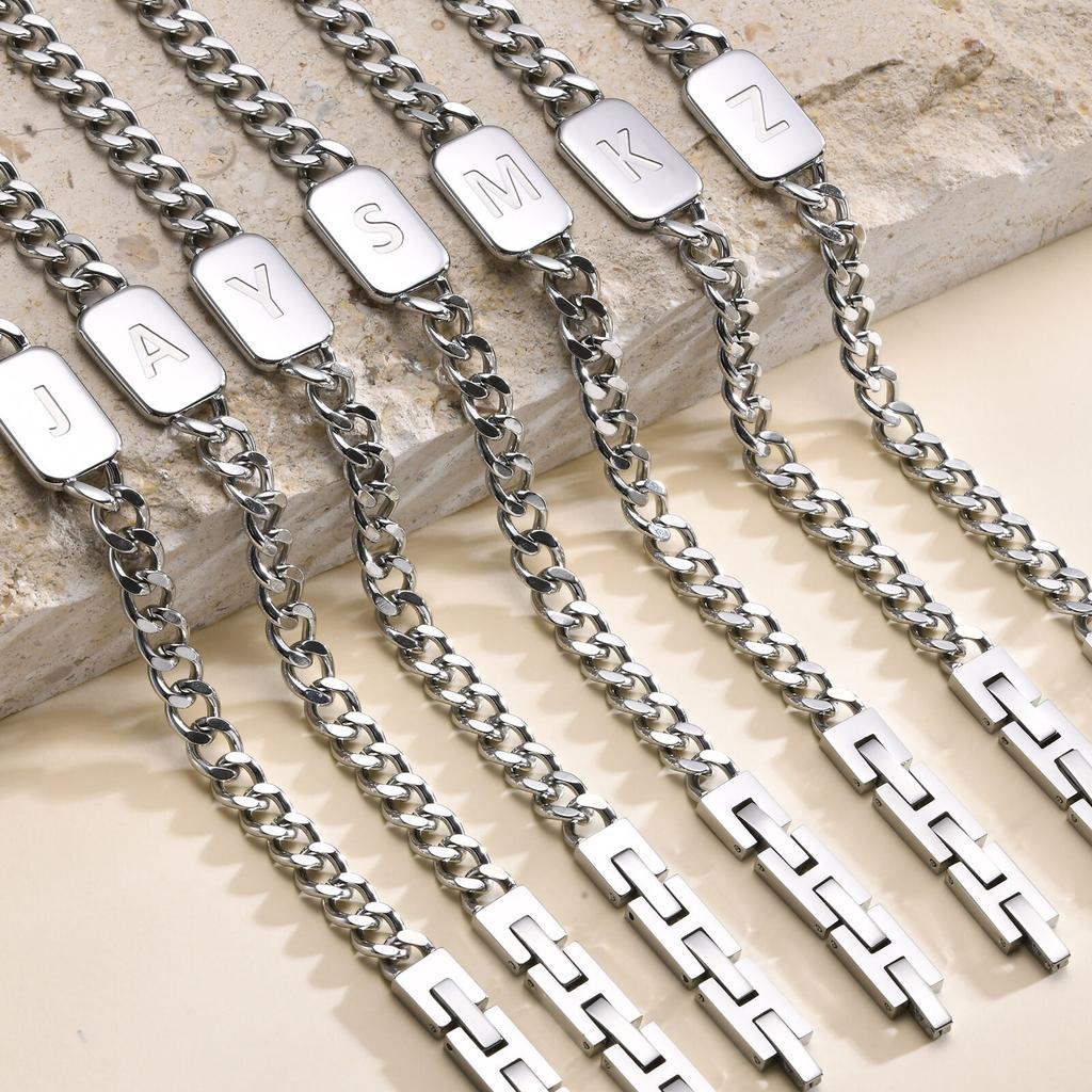 Xiaomi Vnox Initials Cuban Chain Bracelets for Men Women, Letter A-Z Stainless Steel Custom Wristband Birthday Wedding BFF Gift Jewelry