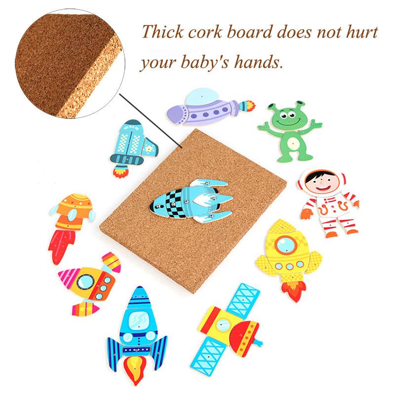 Wooden Knocking Puzzle Children Toys Cork Wooden Hammer Knocking Thumbtack Universe Traffic Animal Puzzle Educational Toys Set