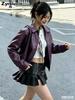 Women's Motorcycle Leather Jacket Regular Fit Plus Size Coat Female Vintage American Style Red Casual Blazer