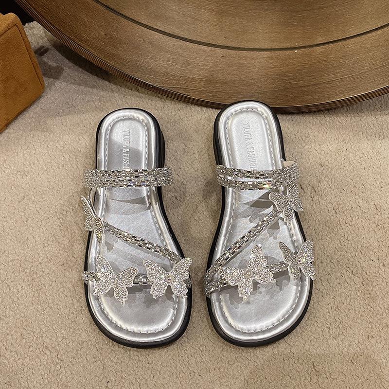 

Slippers female summer wear fairy style with skirt fashion with drill go out flat beach French beautiful sandals 35