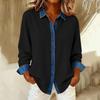 Women's Button-down Long-sleeved Sweatshirt with Denim Patchwork Shirt