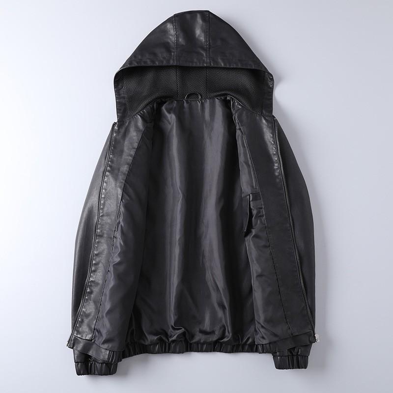Mens Slim Fit Hooded PU Leather Jacket Casual Trendy Biker Coat Daily Wear