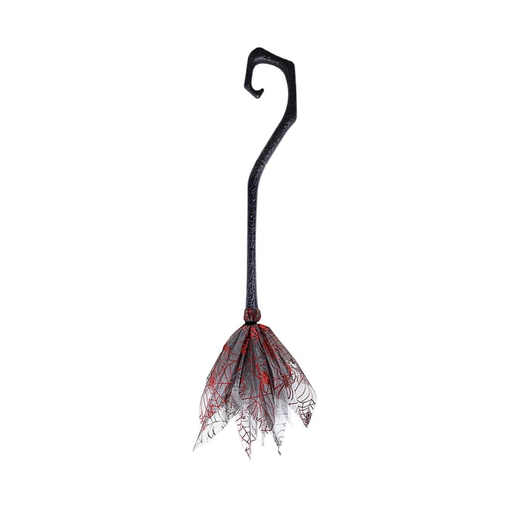Witch Broomstick Prop with Mesh Netting and Curved Handle for Costume Party