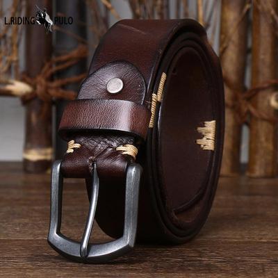 Herrengürtel, handgefertigt, Retro-Stil, Distressed-Rindsleder, Dornschließe, koreanischer Stil, cooler, trendiger Jeansgürtel