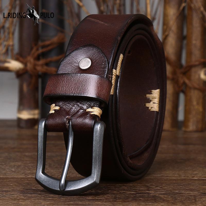 Men's Belt Handmade Retro Distressed Cowhide Leather Pin Buckle Korean Style Cool Trendy Jeans Belt