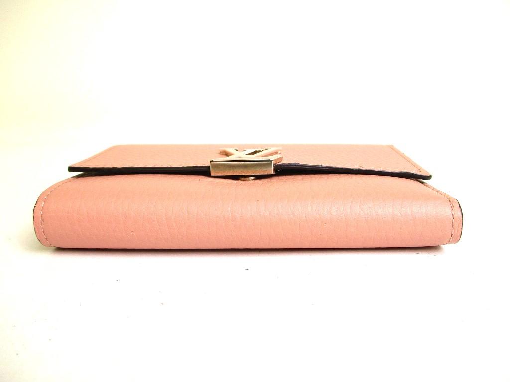 Autentická LOUIS VUITTON světle růžová taurillonová kožená peněženka s trojdílnou peněženkou Kompaktní #a065 Repasované