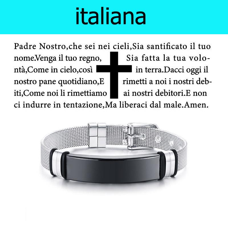 English German Korean French Bible Bracelet for Men Boys,Wateproof Stainless Steel Prayer Bracelet,Male Jewelry Gift