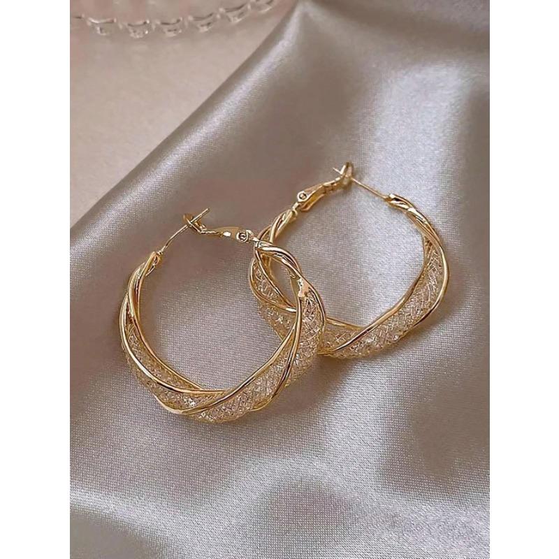 Wunderschöne verschlungene goldfarbene Creolen mit filigranem Netzmuster, stilvolle Ohrringe für Frauen, Partygeschenk, Schmuck