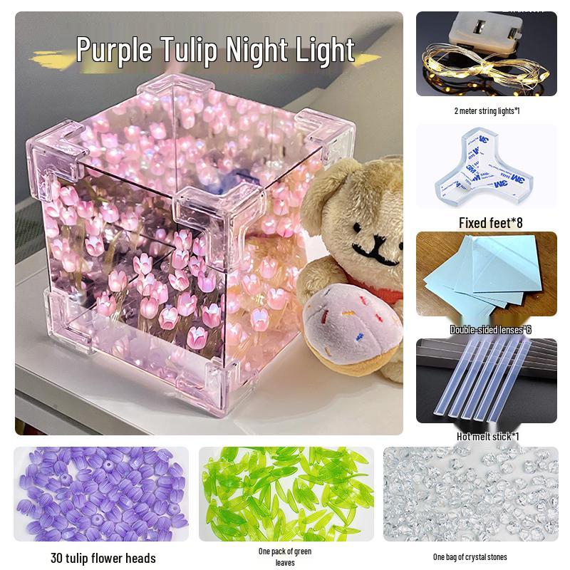 Cadeau de Saint-Valentin: Veilleuse Tulipe Faite à la Main Rubik's Cube - Parfait pour l'Anniversaire de la Petite Amie