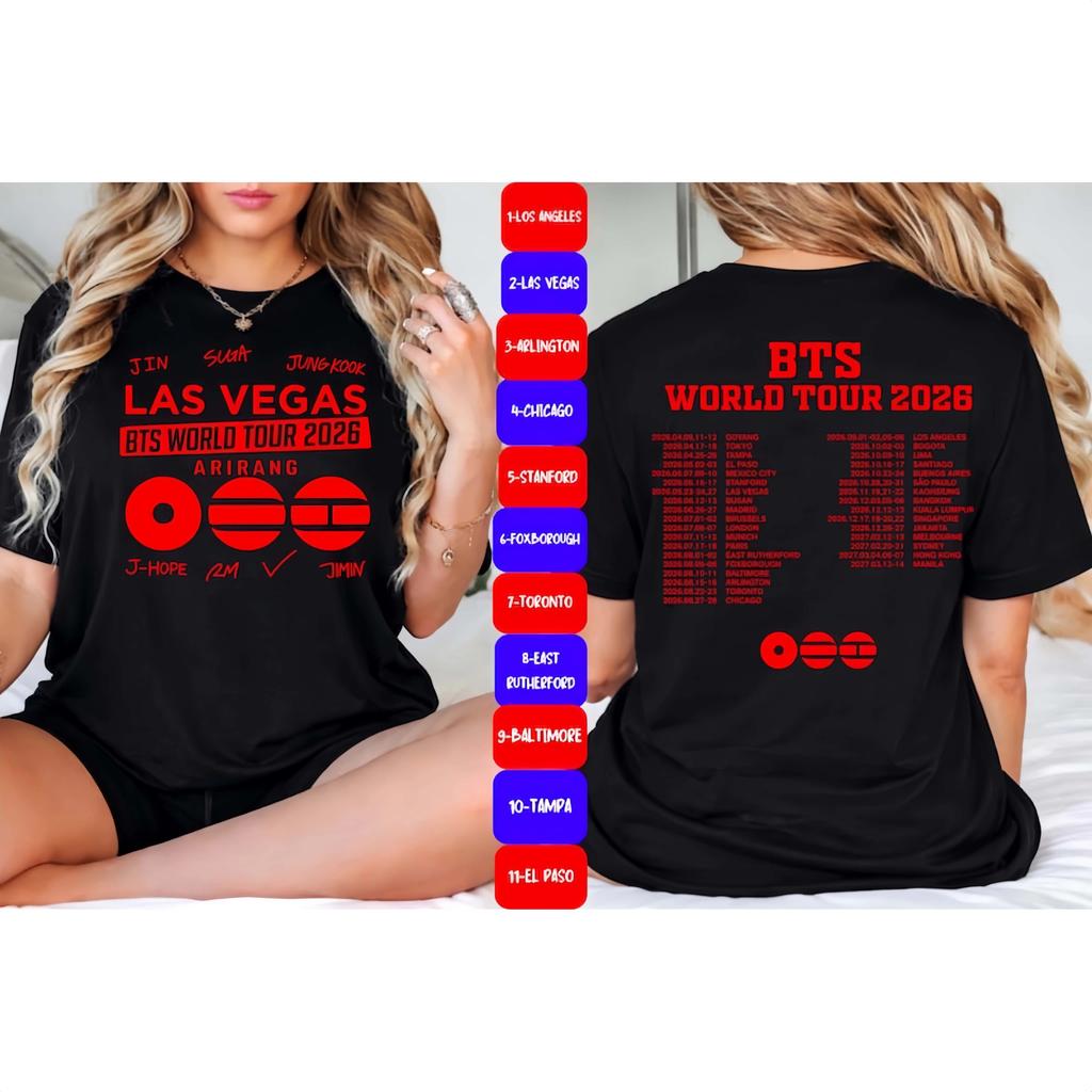 BTS 2026 World Tour Shirt ARMY Concert T-shirt Double-sided Oversized Kpop Merch Jungkook Streetwear Short Sleeve Comfortable Female Male Clothing