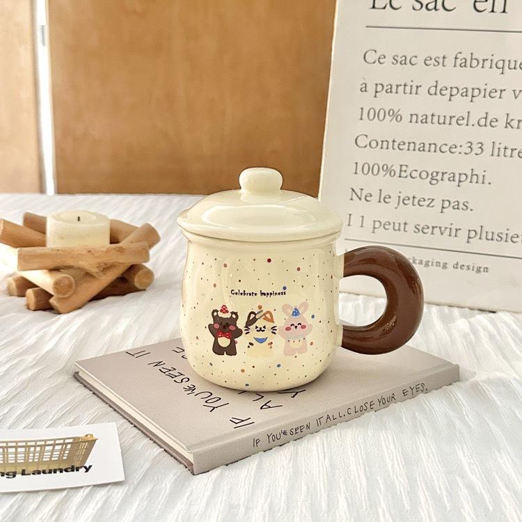 

Керамическая кружка с крышкой Милая кружка Мультяшная кружка для воды с тортом на день рождения для девочек Подарочная коробка на день рождения для лучшей подруги 301-400ml