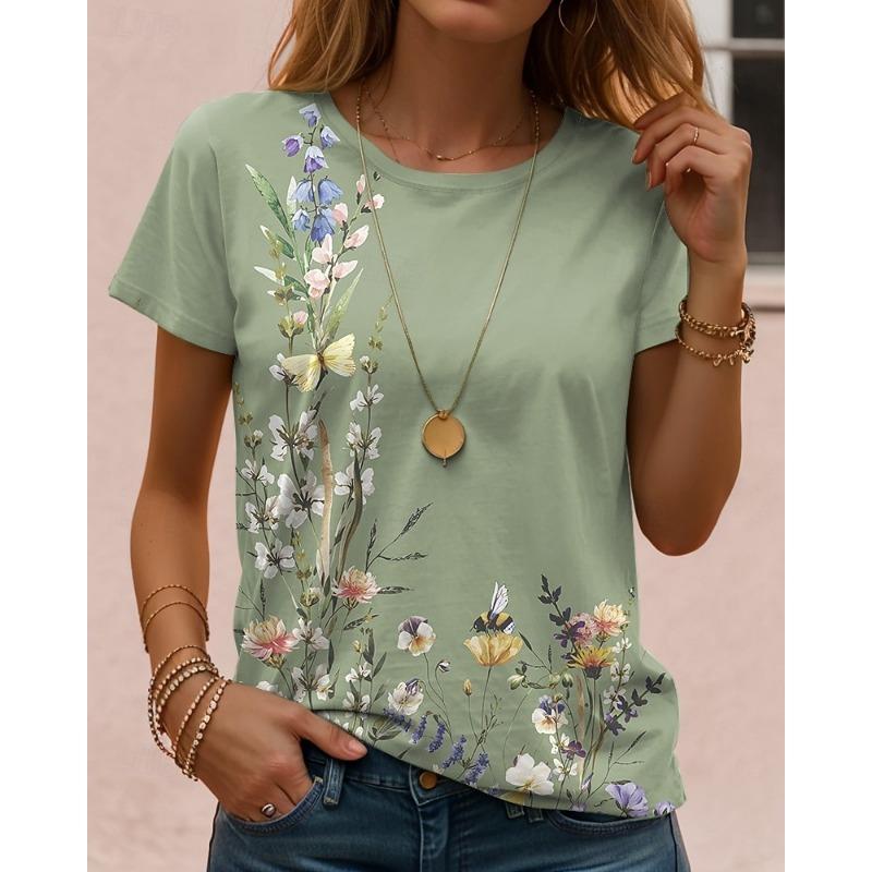 

Women s T Shirt Print Floral Graphic Plants Vintage Stylish Classic Short Sleeve Crew Neck Round Neck Regular Tops Summer S
