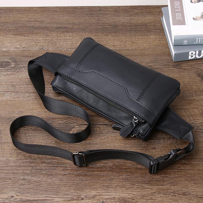 Leather Men'S Fanny Pack, Mobile Phone Bag, Leisure Sports, Outdoor Messenger Small Backpack, Trendy Shoulder Bag.