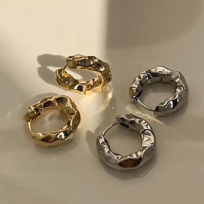 Vintage Cold Color Thick Metal Exaggeration Hoops Earrings Irregular Wave Concise Geometry Hoop Earrings For Women Girl