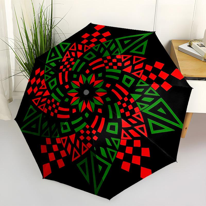 

1pc Red Green Mandala Pattern Automatic Open/Close Umbrella, Folding Compact Umbrella with Lightweight Design for Women/Men yy251028159