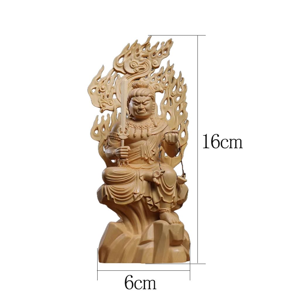 Fudo Myoo (Acala) Buddhist Statue, Wooden Carving, Buddhist Altar Ornament, Cypress Wood, Guardian Deity, Year of the Rooster, One of the Five Great M